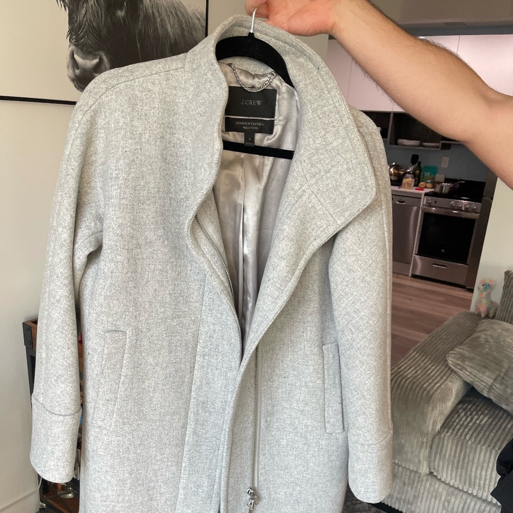 J Crew Cocoon Coat - Stadium Cloth Wool Blend - Light Gray